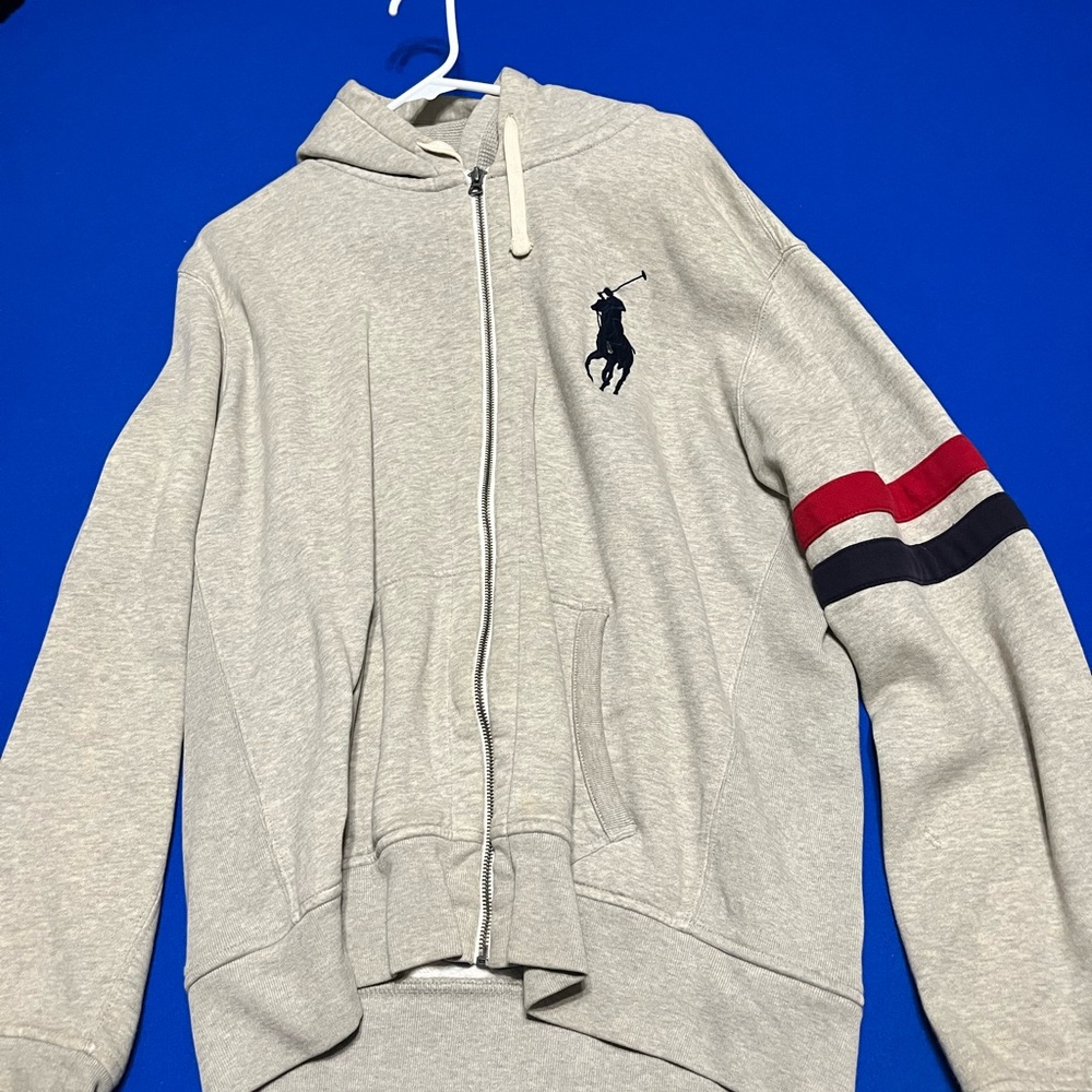 Ralph Lauren Gray and Red Zip-Up Jacket with Embroidered Logo